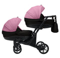 Cărucior gemeni tandem 3 în 1 Nativo Via Negru-Roz/Cadru negru (09), latime 63 cm