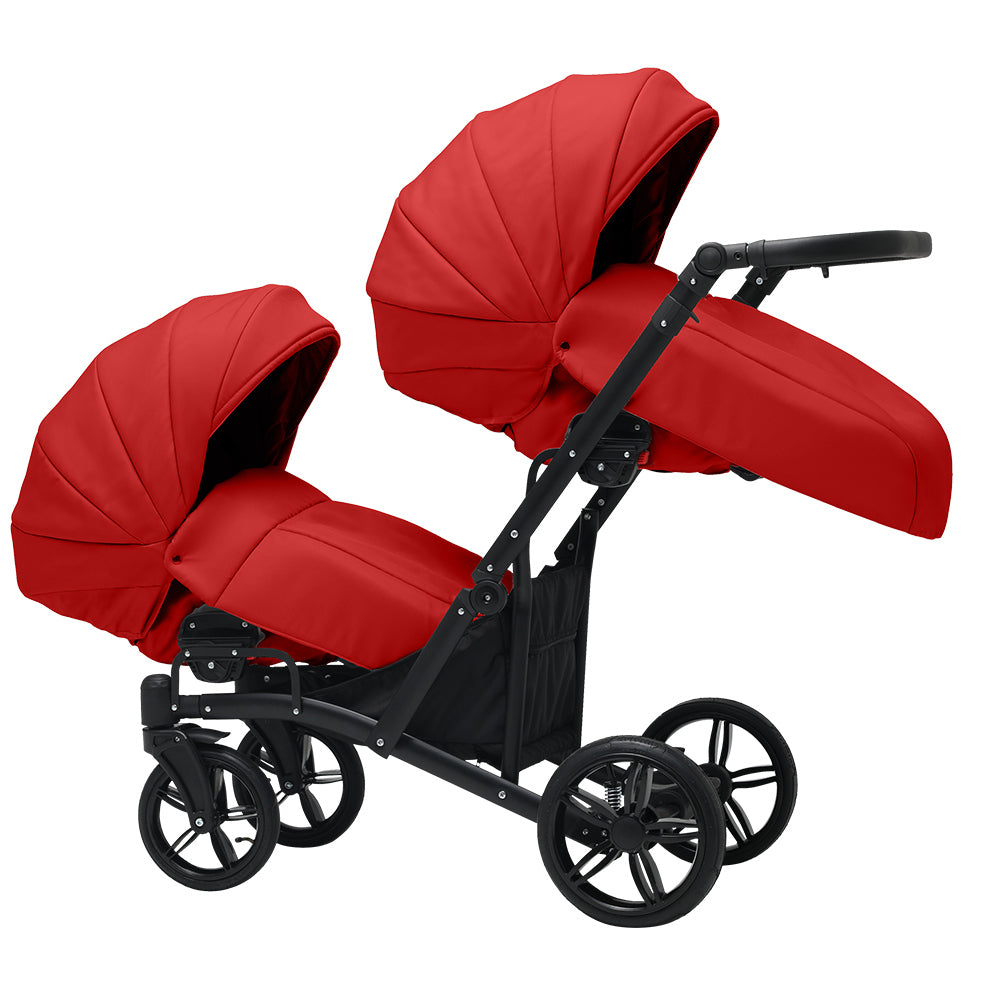 Cărucior gemeni tandem 3 în 1 Nativo Via Rosu/Cadru negru (10), latime 63 cm