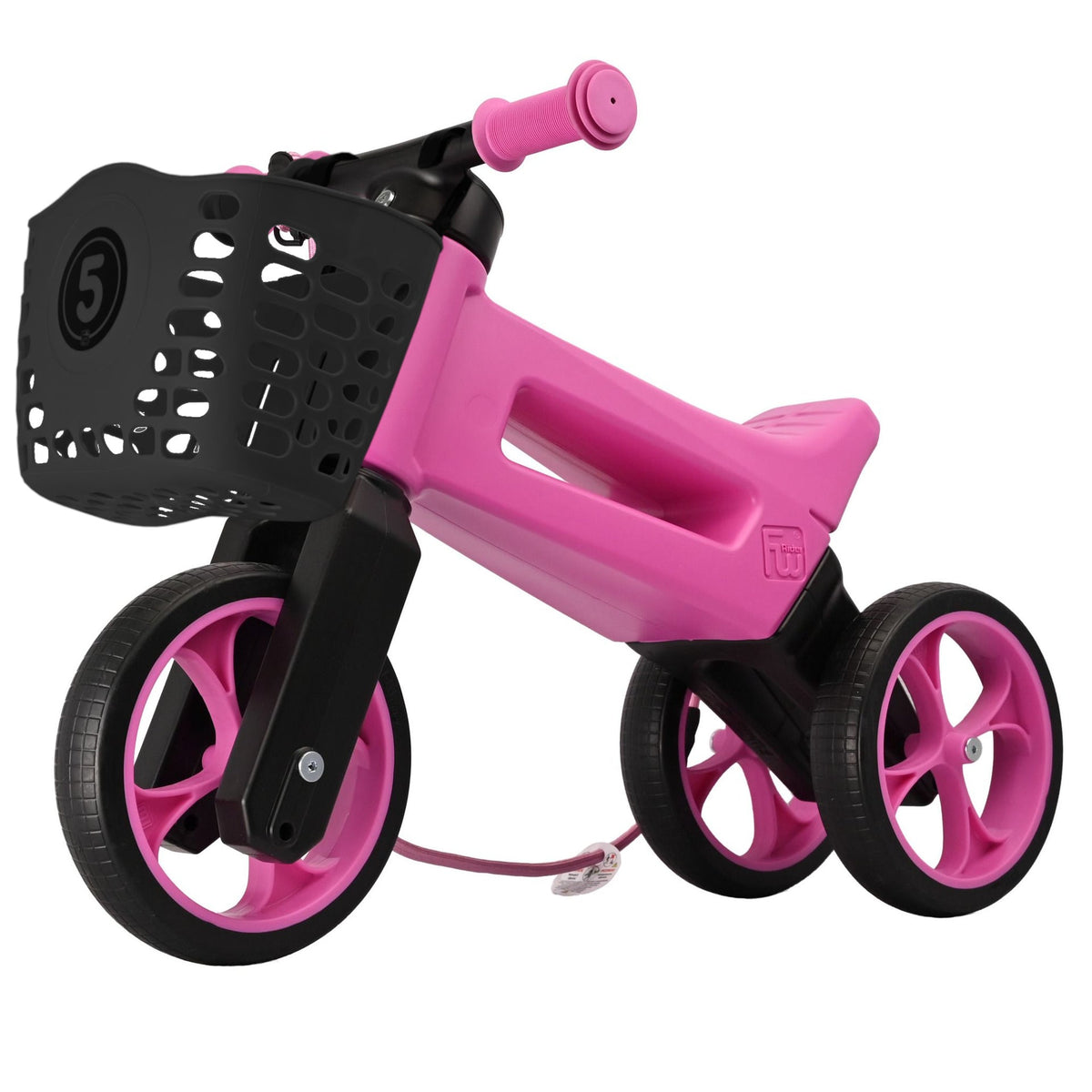 Bicicleta sin pedales con cesta para manillar, 2 en 1, 18+ meses, neumáticos y puños de goma, 4 niveles de ajuste de altura, Funny Wheels Rider SuperSport Morado/Negro