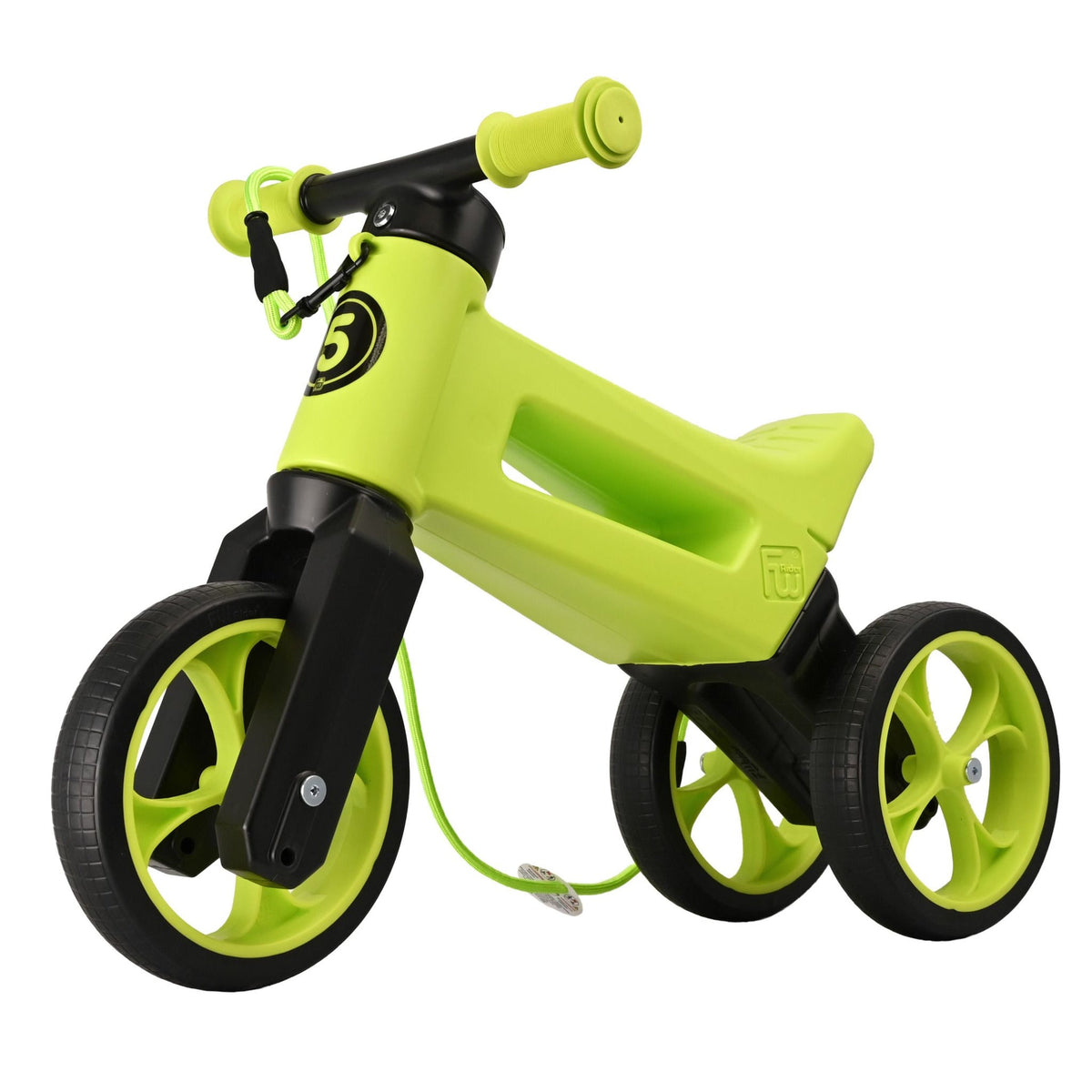 Bicicleta sin pedales con cesta para el manillar, 2 en 1, más de 18 meses, neumáticos y puños de goma, 4 niveles de ajuste de altura, Funny Wheels Rider SuperSport Lima/Negro