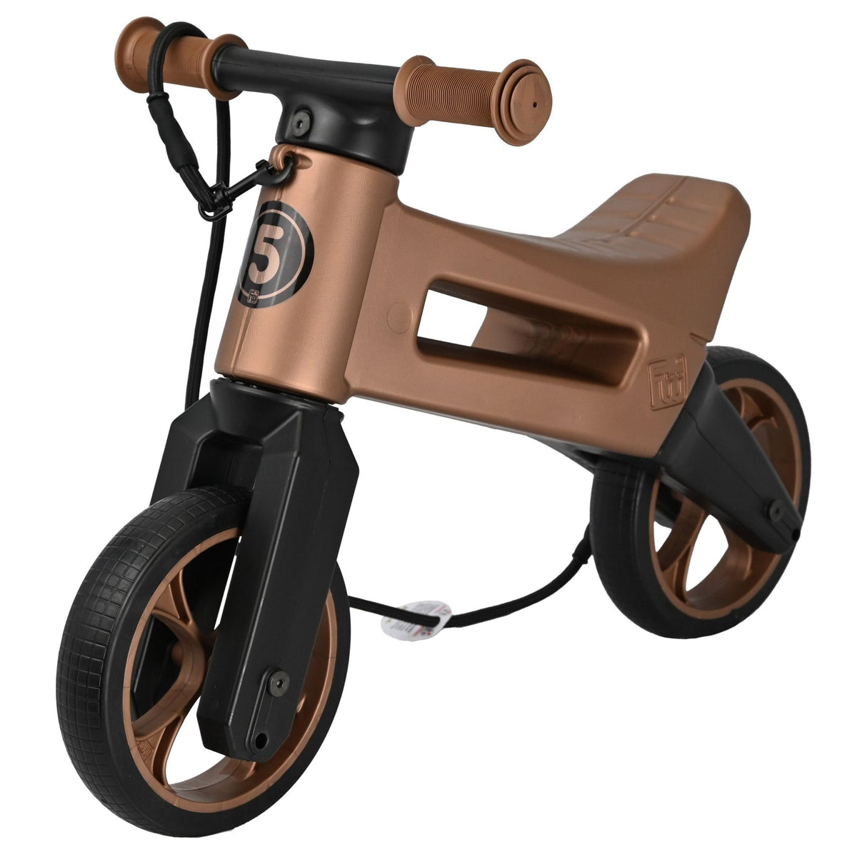 Bicicleta sin pedales con cesta para manillar, 2 en 1, más de 18 meses, neumáticos y puños de goma, 4 niveles de ajuste de altura, Funny Wheels Rider SuperSport Cobre/Negro