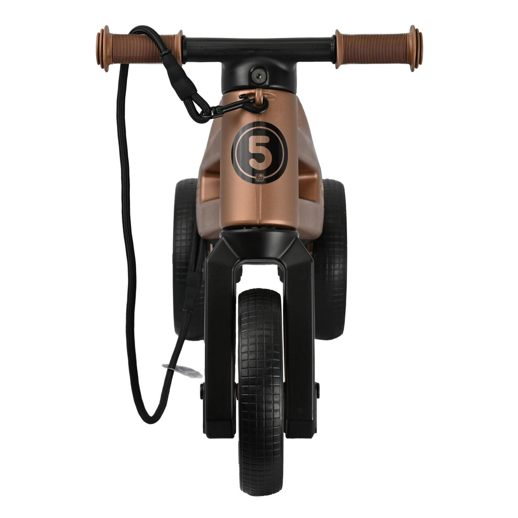 Bicicleta sin pedales con cesta para manillar, 2 en 1, más de 18 meses, neumáticos y puños de goma, 4 niveles de ajuste de altura, Funny Wheels Rider SuperSport Cobre/Negro