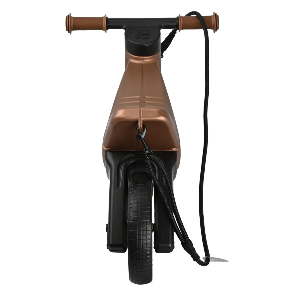 Bicicleta sin pedales con cesta para manillar, 2 en 1, más de 18 meses, neumáticos y puños de goma, 4 niveles de ajuste de altura, Funny Wheels Rider SuperSport Cobre/Negro