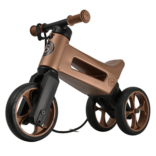 Bicicleta sin pedales con cesta para manillar, 2 en 1, más de 18 meses, neumáticos y puños de goma, 4 niveles de ajuste de altura, Funny Wheels Rider SuperSport Cobre/Negro