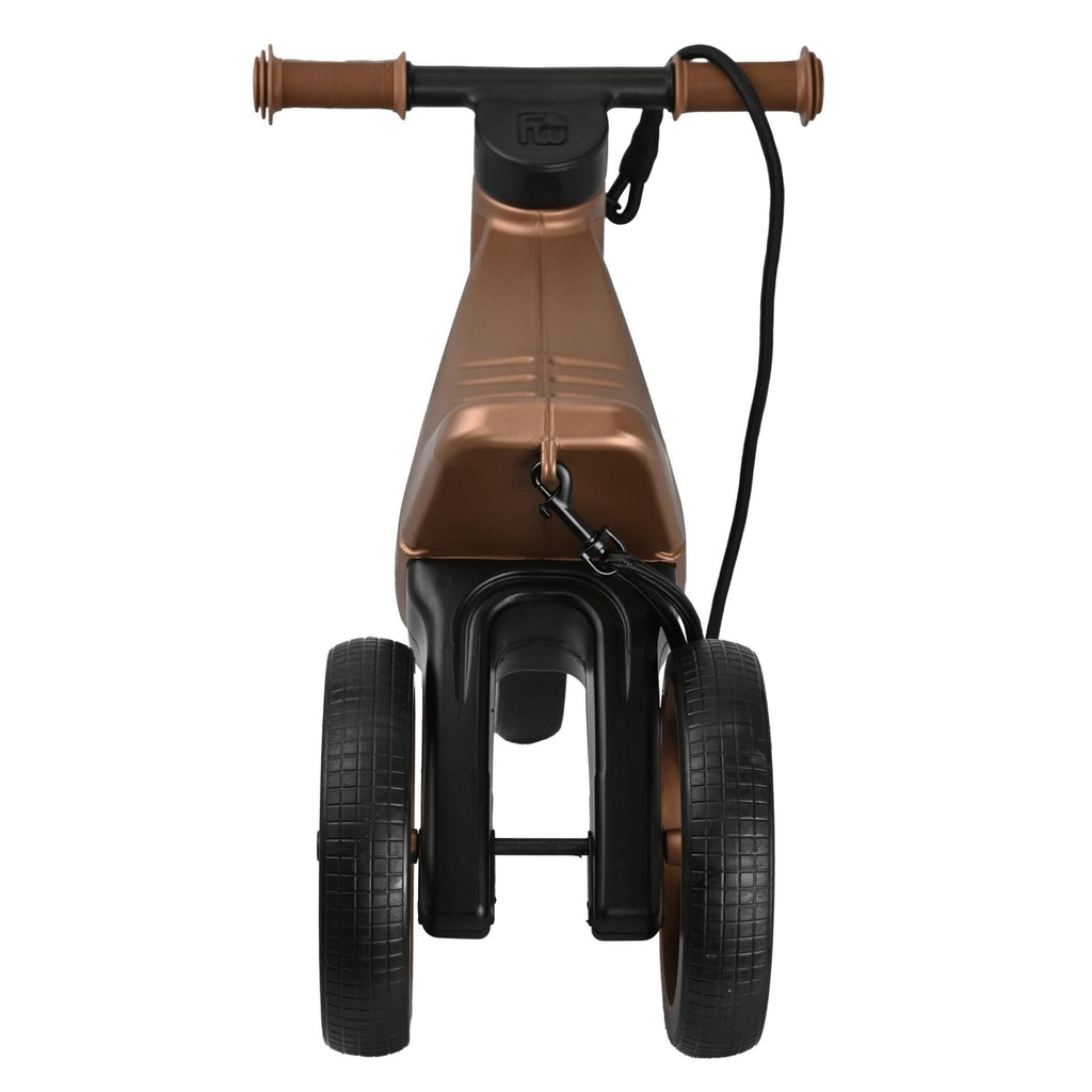 Bicicleta sin pedales con cesta para manillar, 2 en 1, más de 18 meses, neumáticos y puños de goma, 4 niveles de ajuste de altura, Funny Wheels Rider SuperSport Cobre/Negro
