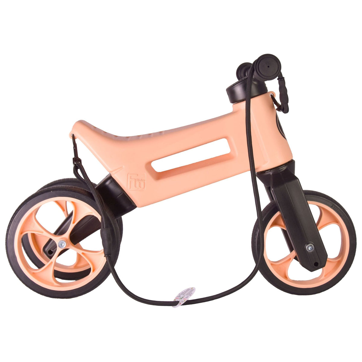 Bicicleta sin pedales con cesta para manillar, 2 en 1, 18+ meses, neumáticos y puños de goma, 4 niveles de ajuste de altura, Funny Wheels Rider SuperSport Pastel Apricot/Black