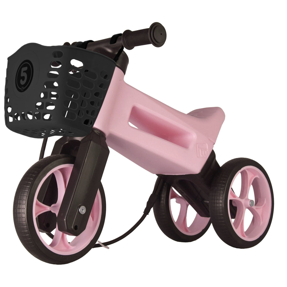 Bicicleta sin pedales con cesta para manillar, 2 en 1, 18+ meses, neumáticos y puños de goma, 4 niveles de ajuste de altura, Funny Wheels Rider SuperSport Pastel Rosa Bebé/Negro
