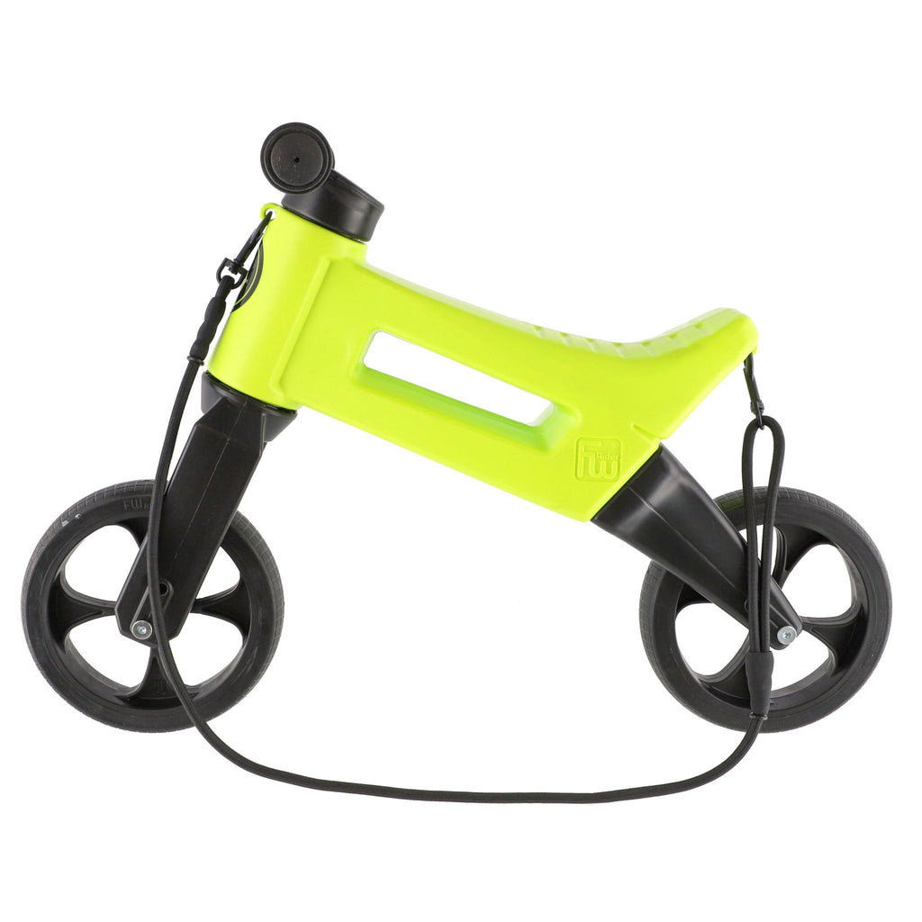 Bicicleta sin pedales con cesta para el manillar, 2 en 1, más de 18 meses, neumáticos y puños de goma, 4 niveles de ajuste de altura, Funny Wheels Rider SuperSport Lima/Negro
