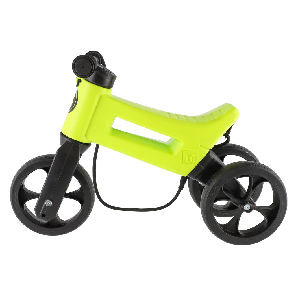 Bicicleta sin pedales con cesta para el manillar, 2 en 1, más de 18 meses, neumáticos y puños de goma, 4 niveles de ajuste de altura, Funny Wheels Rider SuperSport Lima/Negro