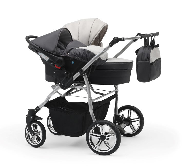Carucior pentru gemeni Nativo Gemini 3 in 1 Roz-Negru/Gold latime 87 cm reversibil carucior-gemeni