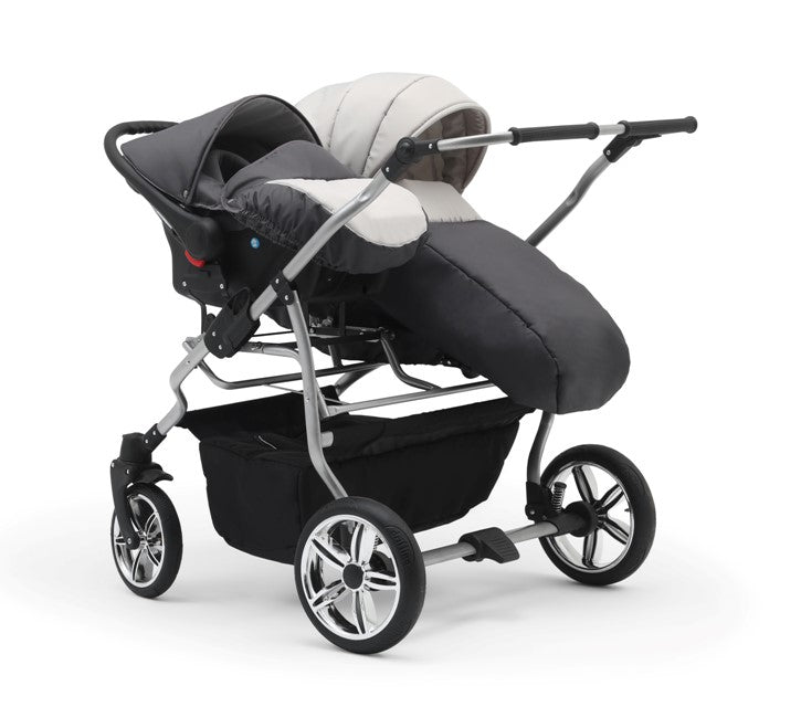 Carucior pentru gemeni Nativo Gemini 3 in 1 Grafit-Gri/Gold latime 87 cm reversibil carucior-gemeni
